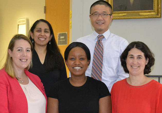 Christine Ngaruiya, M.D., MSc, DTM&H (center), with other Yale recipients of Hecht-Albert Pilot Innovation Award for Junior Faculty. Ngaruiya received the award for her work assessing the burden of non-communicable diseases and lifestyle risk factors among patients at the Kenyan Casualty (Emergency) Department.