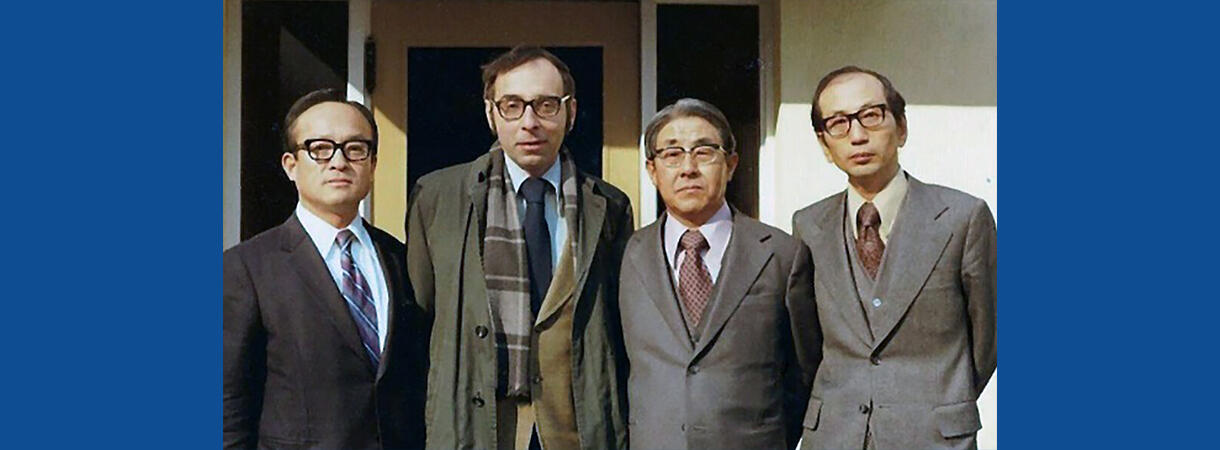 Paul Kuznets (second from left) with colleagues from the Bank of Korea during the 1966-67 academic year as part of the Country Studies program. Photo courtesy Paul Kuznets.