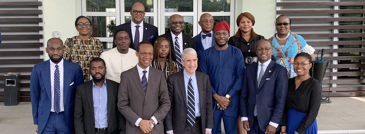 President Salovey meets with Team Albatross while visiting Global Network member Lagos Business School in Nigeria on January 17th